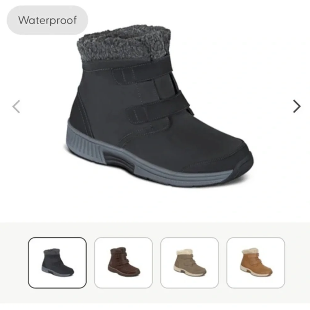new! Ortho Feet Waterproof Boots Velcro Orthopedic Winter Nonslip Black Leather